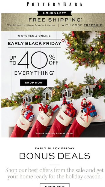 Hours Left Early Black Friday Deals Pottery Barn Email Archive