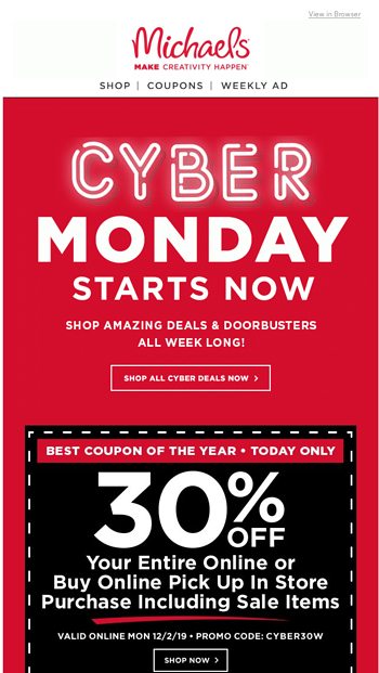 🚨 📣 Cyber Monday just extended with bonus shopping hours! - Michaels  Stores