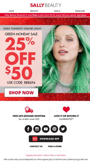 Final Hours 25 Off Green Monday Online Only Sally Beauty Email