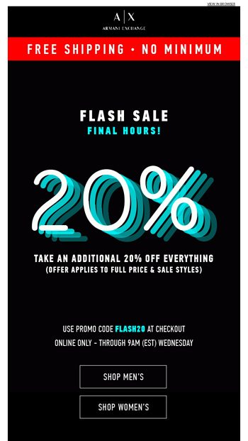 FLASH SALE FINAL HOURS Additional 20 Off Everything Armani