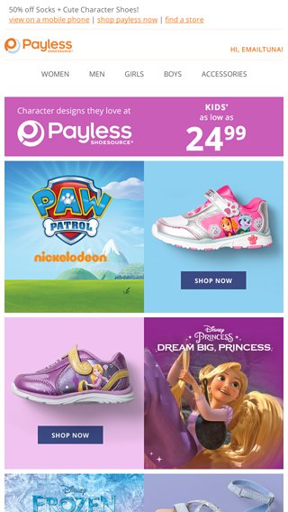 character shoes payless