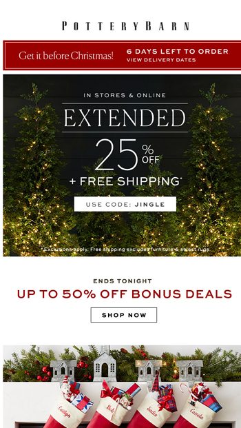 1 More Day 25 Off Bonus Deals Pottery Barn Email Archive