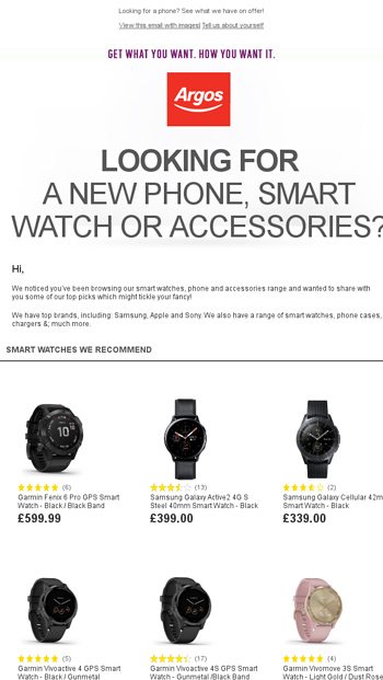 argos watches smart