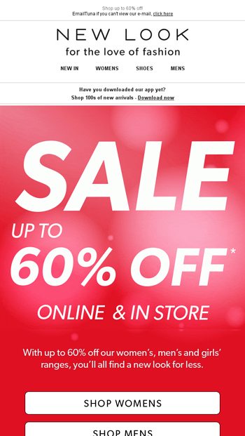 Online And In Store Up To 60% Off Sale 🙌 - New Look Email Archive