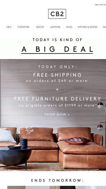 Cb2 free shop furniture shipping