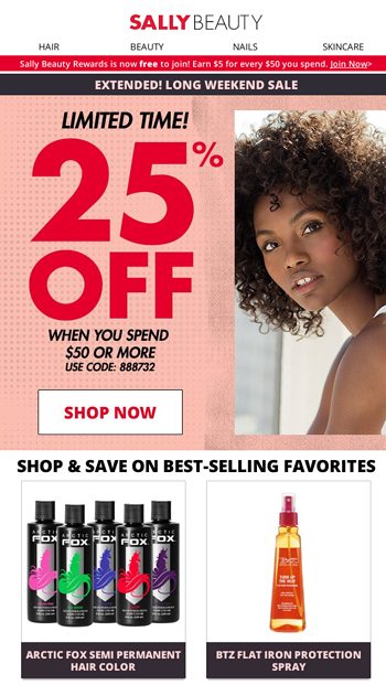 Ends Tomorrow 25 Off Your Online Purchase Sally Beauty Email