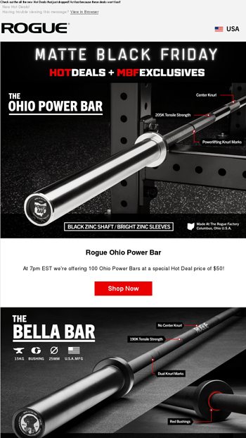 Hot Deals Dropping At 7pm Est 50 Ohio Power Bar 50 Bella Bar And 10 Rogue Oso Collars Rogue Fitness Email Archive