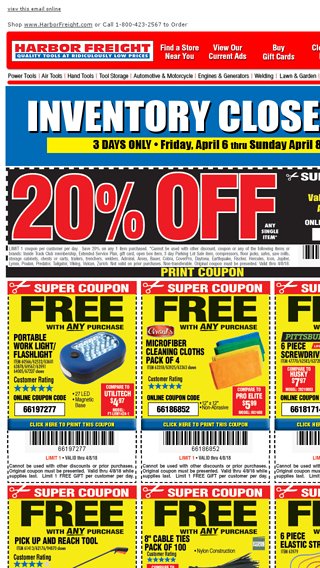 ATTENTION: Inventory Closeout - Harbor Freight Tools Email Archive