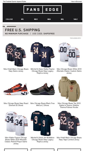 walter payton replica jersey