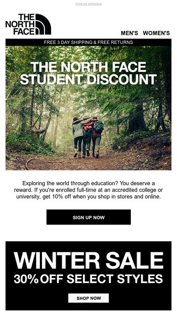 north face student discount online