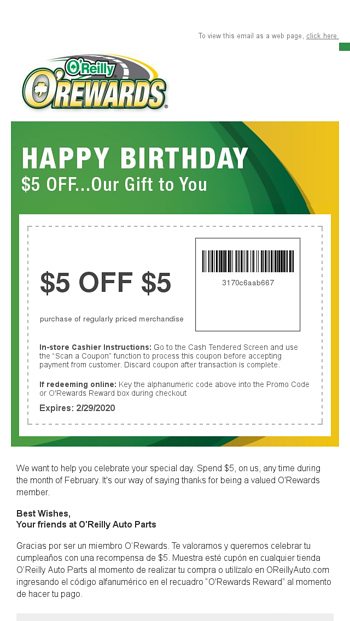 Your Birthday Gift From O Rewards O Reilly Auto Parts Email Archive