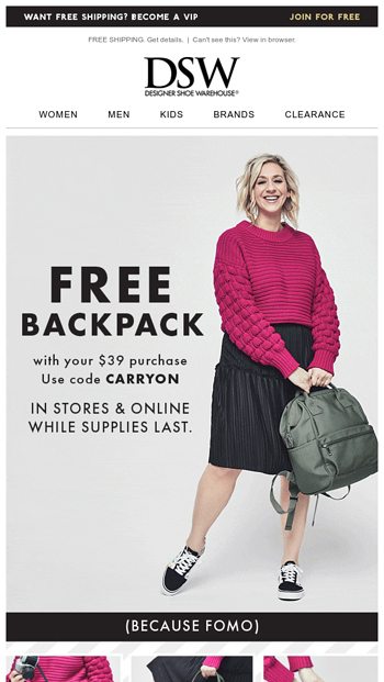 free backpack dsw