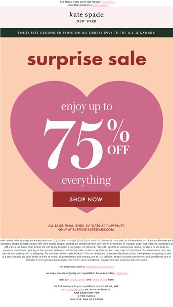 we've got a big surprise for you...up to 75% off everything now - kate  spade surprise Email Archive