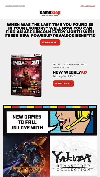 GameStop PowerUp Rewards Email Newsletters