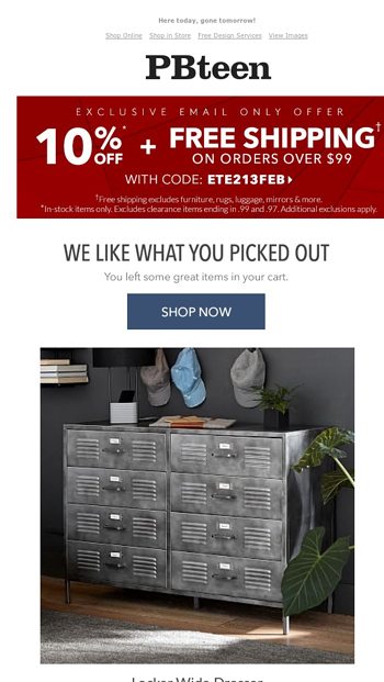 Pottery Barn Teen Email Newsletters