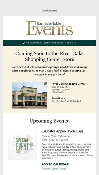 Upcoming Events At The River Oaks Shopping Center Store Barnes