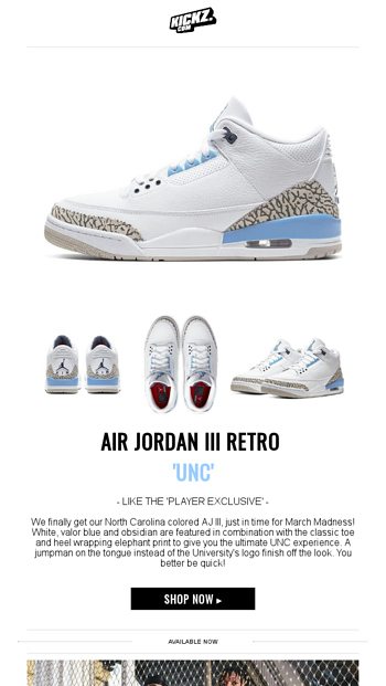 jordan 3 north carolina