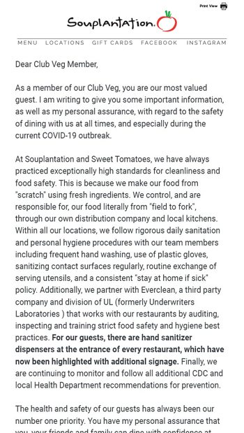 CEO Message to Our Valued Club Veg Members