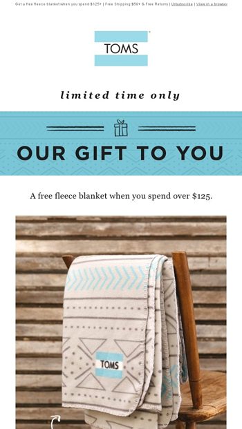 Free TOMS blanket with purchase - TOMS 