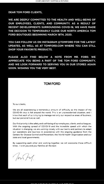 A LETTER FROM MR. FORD - TOM FORD Email Archive