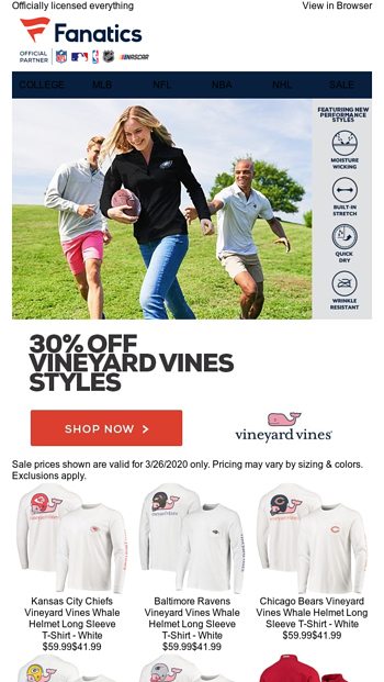 Vineyard Vines Sale! Save 30% On NFL Gear - Fanatics.com Email Archive
