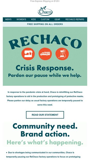 ReChaco Crisis Response Trading Sandals for Masks Chaco Email