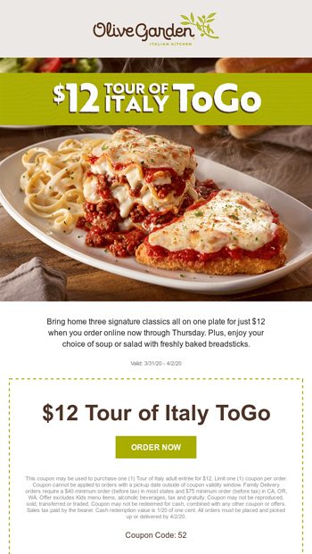 Olive Garden Togo Menu : Start Your Online Order Togo Olive Garden