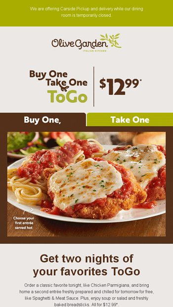 Bring Home Two Favorites For One Great Price Olive Garden Email