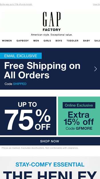 Gap factory online order