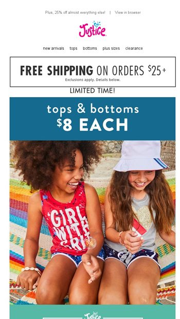 Today S Pick Me Up 8 Tops Bottoms From Justice Everyday Faves Justice Email Archive