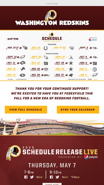 Here's the Redskins complete 2020 schedule