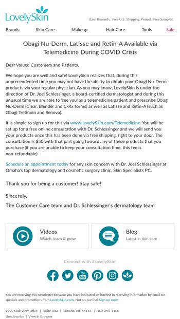 Obagi NuDerm Latisse and RetinA Available via Telemedicine During COVID Crisis