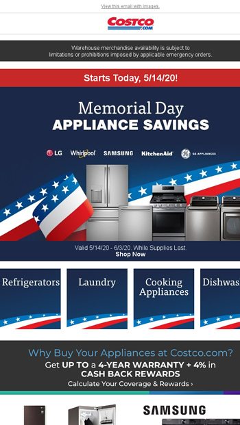 costco memorial day sale refrigerator