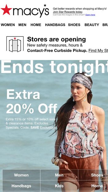 Hold the phone (& the video chat): extra 20% off ends tonight! - Macy's Email Archive