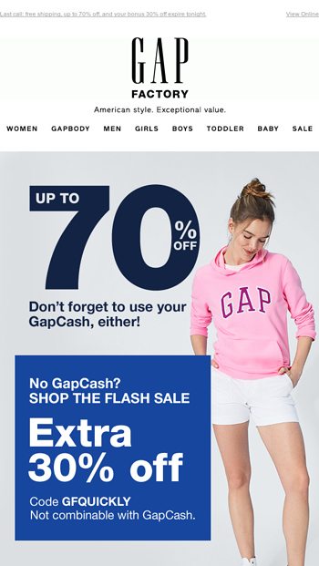 gap factory cash