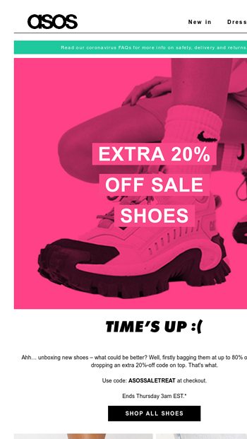 Extra 20% off sale shoes! - ASOS Email 