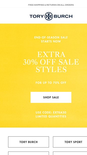 Extra 30% off sale - Tory Burch Email Archive