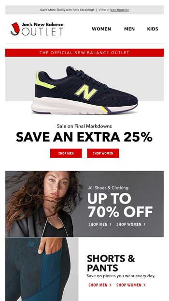 Now Save an Extra 25% OFF! - Joe's New Balance Outlet Email Archive