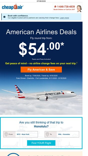 American Airlines Deals: Fly Round Trip from $54.00 - CheapOair Email ...