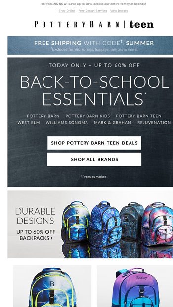 Pottery Barn Kids: Save up to 60% off Backpacks + Free Shipping