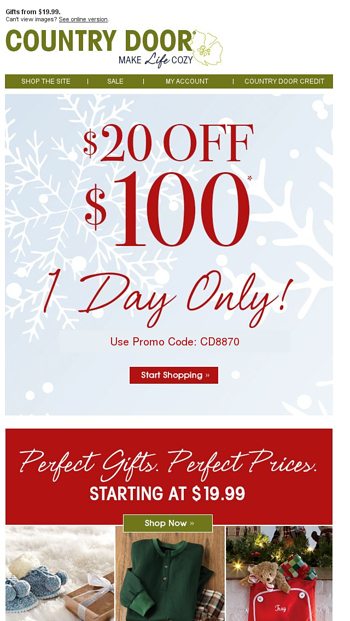 20 Off 100 1 Day Only Country Door Email Archive