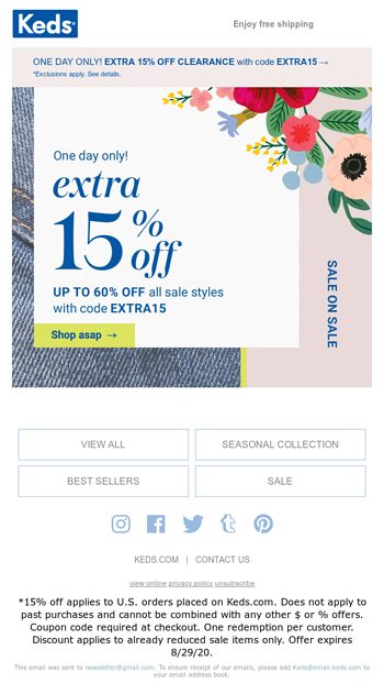 24-hour steals start NOW - Keds Email 