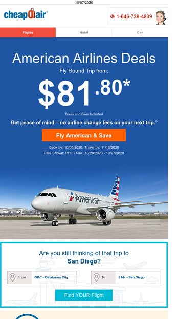 American Airlines Deals: Fly Round Trip from $81.80 - CheapOair Email ...