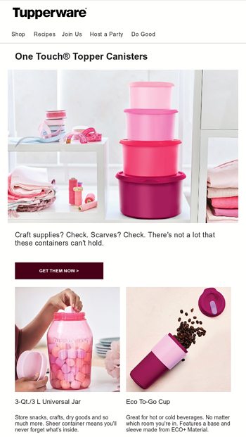 NEW Tupperware One Touch Topper Canister Set in SHades of Pink