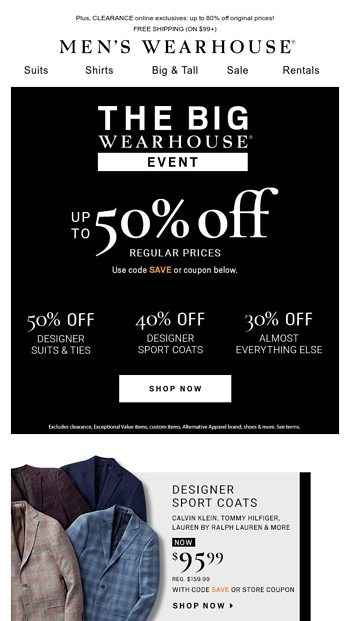 The BIG Wearhouse Event Is On Save BIG With Up To 50 OFF Men s 