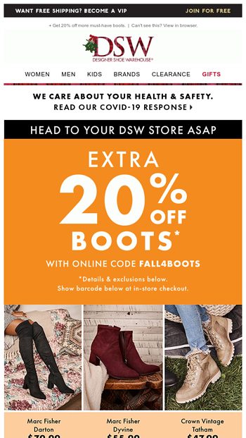 store for 20% off boots. - DSW 