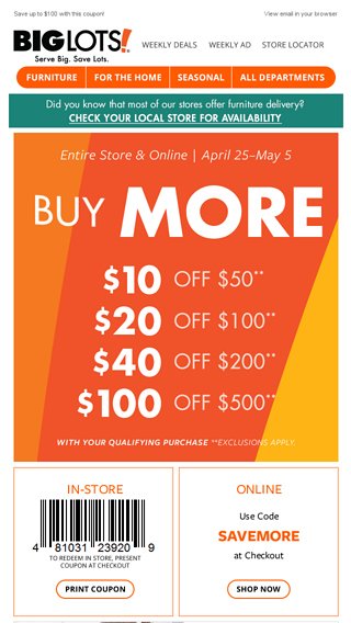 More savings = More to give Mom - Big Lots Email Archive