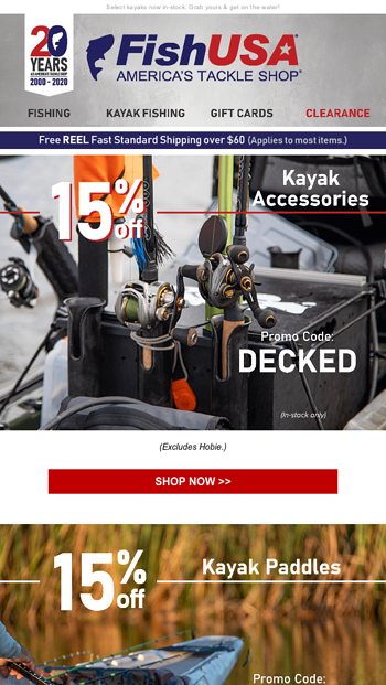 Tonight Only - Save 15% on Kayak Paddles & Accessories - FishUSA Email  Archive