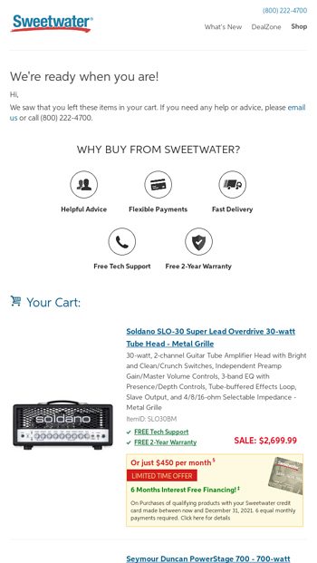 Are You Ready To Finish Your Order Sweetwater Email Archive