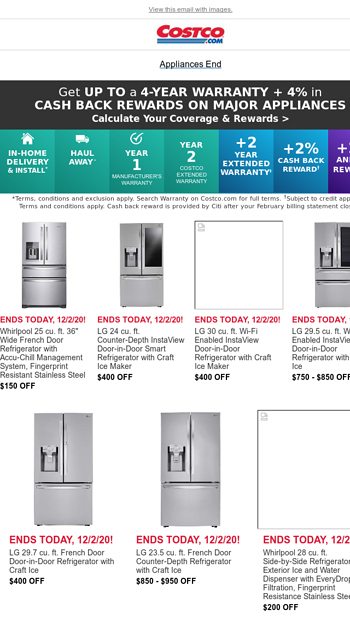 Final Day Select Kitchen Laundry Appliance Savings End Tonight Costco Wholesale Email Archive